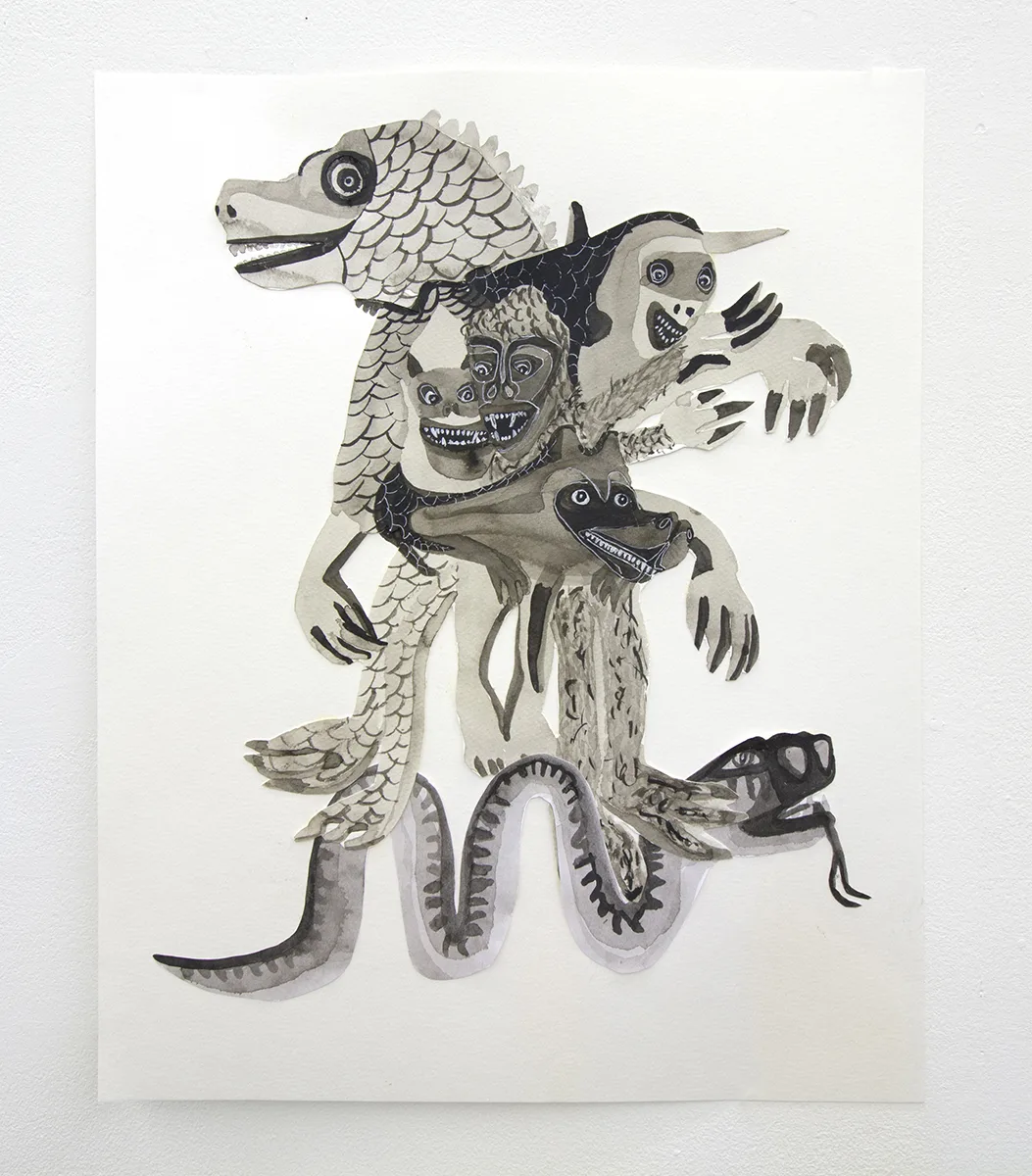 Bound In Fun and Games, 2019 by Lydia Maria Pfeffer, India ink on paper 20 x 16 inches