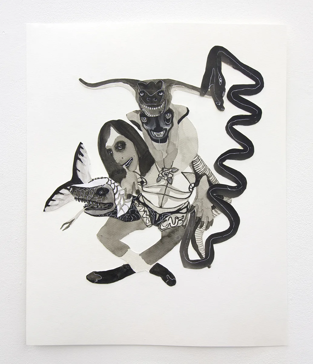 Keeper of secrets, 2019 by Lydia Maria Pfeffer, India ink on paper 20 x 16 inches