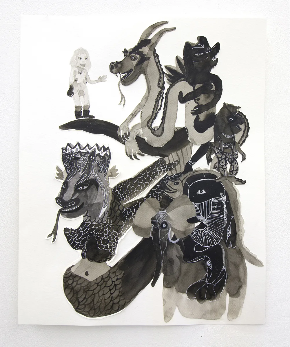 The Escapist, 2019 by Lydia Maria Pfeffer, India ink on paper 20 x 16 inches