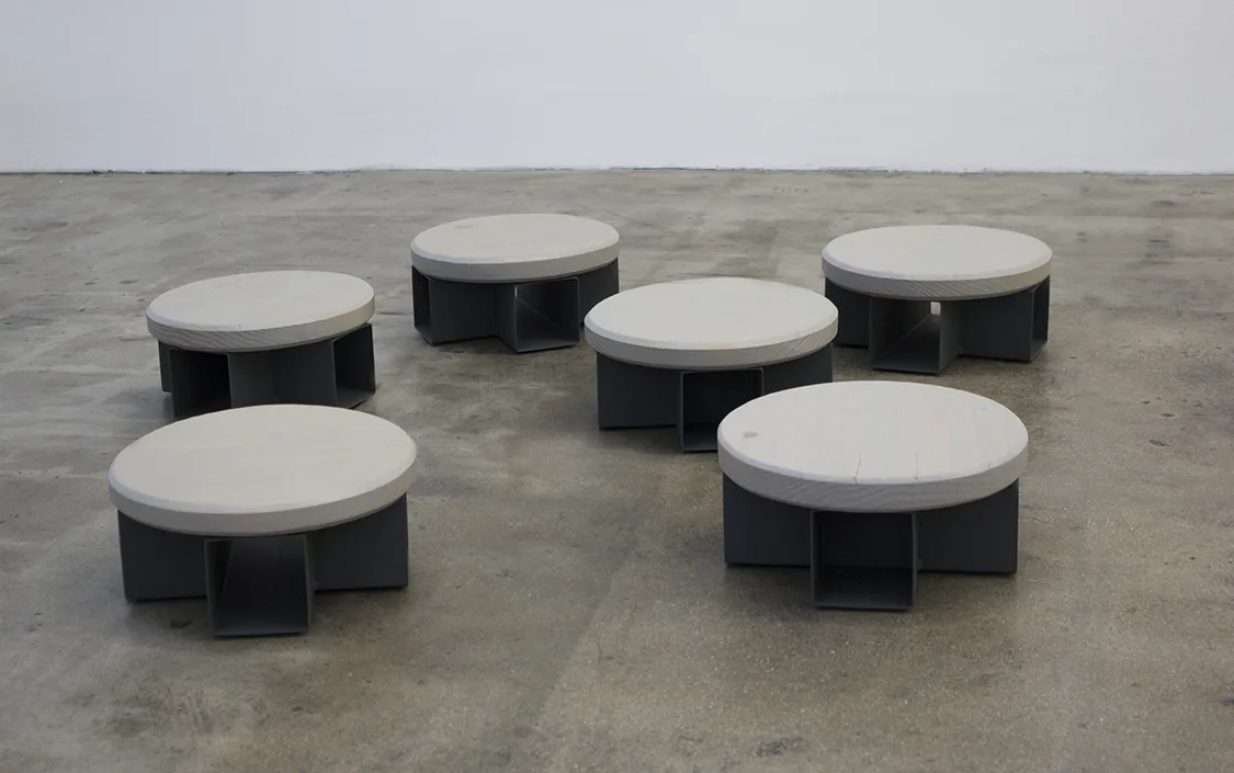 Take Care (Stools), 2017 by Molly Larkey5.75 x 13 x 13 inches (each) steel, paint, wood