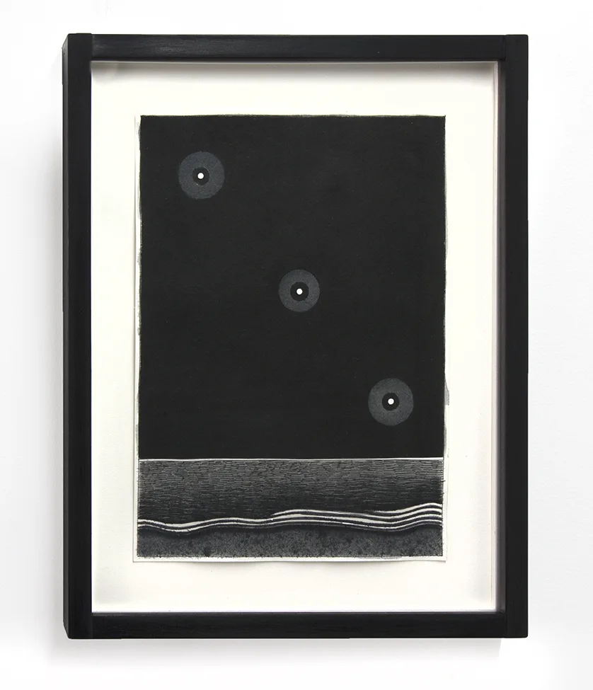 Night Stars, 2018 by Matthew F Fisher, Ink and collage on paper in artist frame 10.5 x 7.5 inches (unframed) 13.75 x 11 inches (framed)