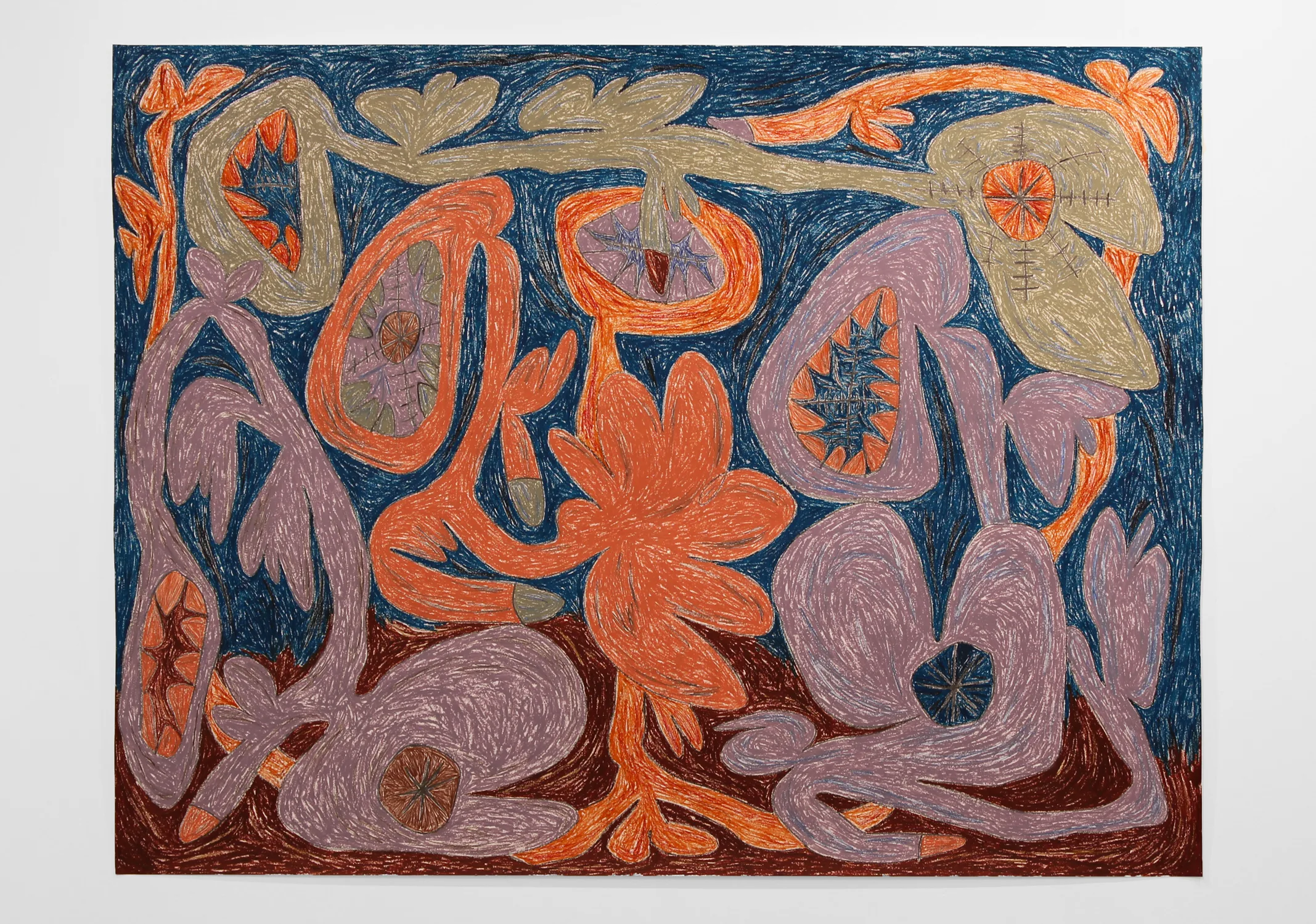 Floating on the river, 2018 Oil pastel, color pencil, and graphite on paper 58 x 76 inches