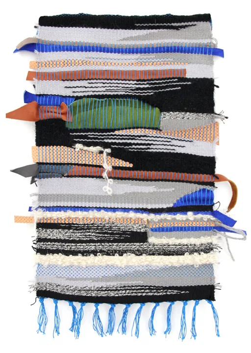 Lindsay Preston Zappas Second Weaving (Green Sun), 2016 Woven thread and leather 13.5 x 22.25 inches