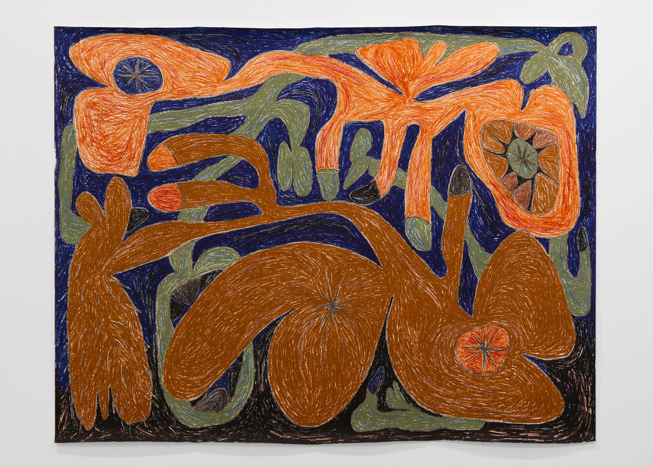 When the moon is out, 2018 by Nasim Hantehzadeh, Oil pastel, color pencil, and graphite on paper, 46 x 60 inches