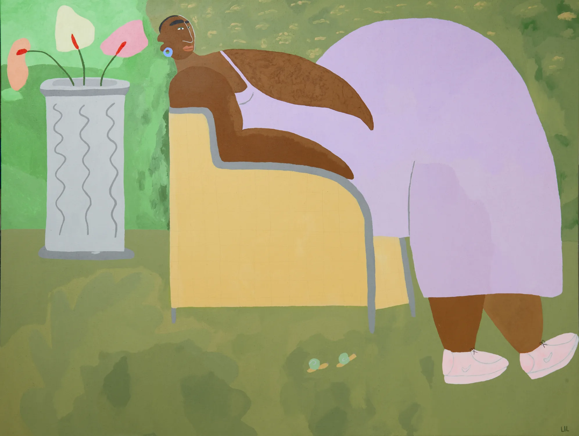 A Seat in the Garden by Lilian Martinez, acrylic on linen, 50 x 66 inches