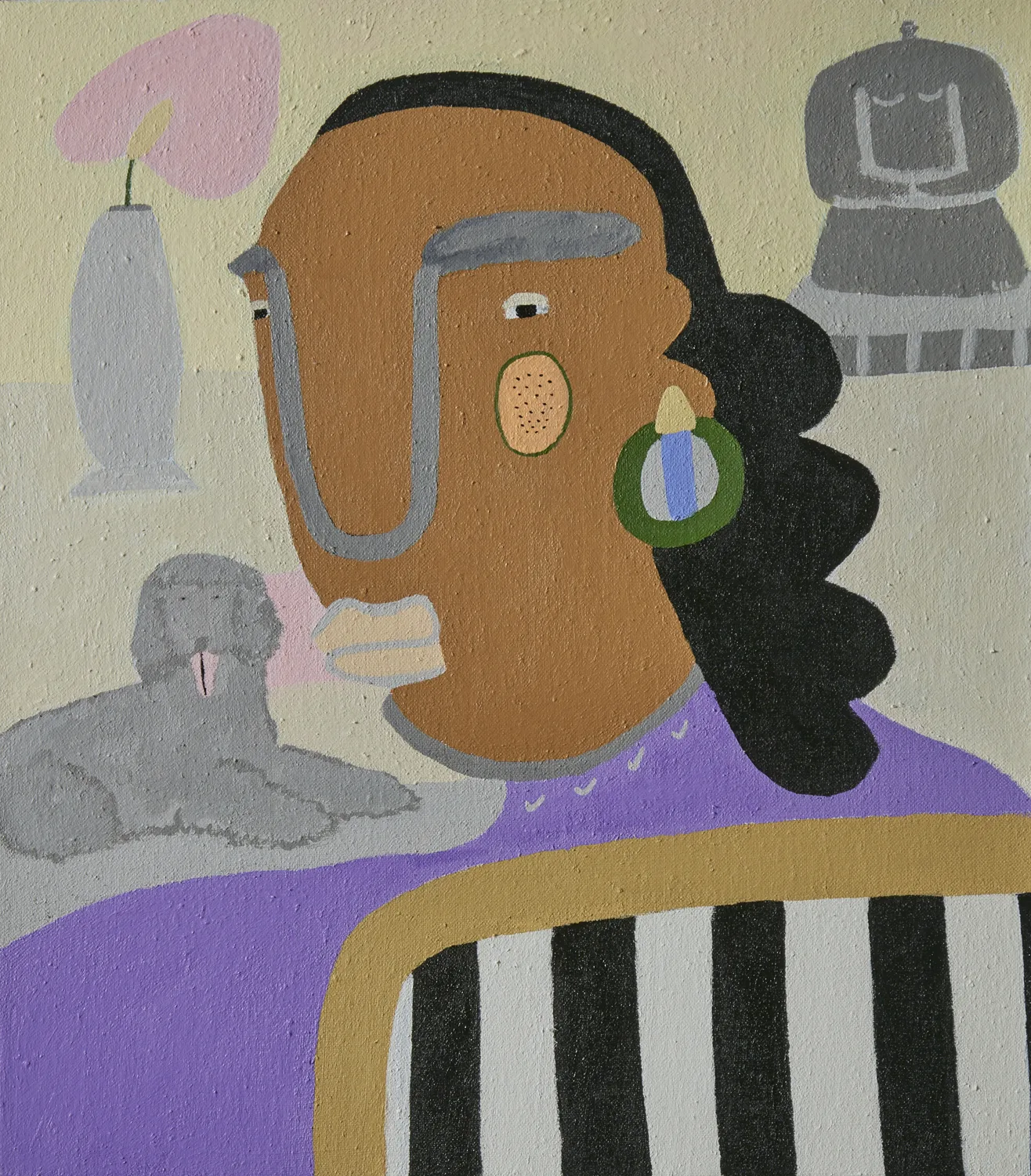 Dog on my Shoulder Papaya Under My Eye by Lilian Martinez, acrylic on linen, 17 x 15 inches
