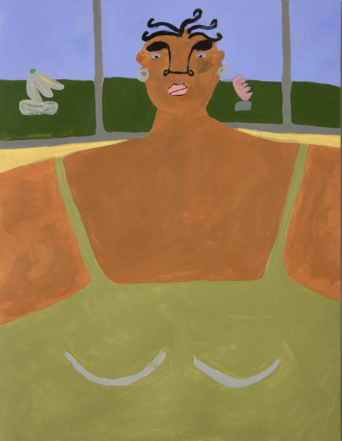 Portrait in Front of Museum Window by Lilian Martinez, acrylic on paper, 11 x 8.5 inches