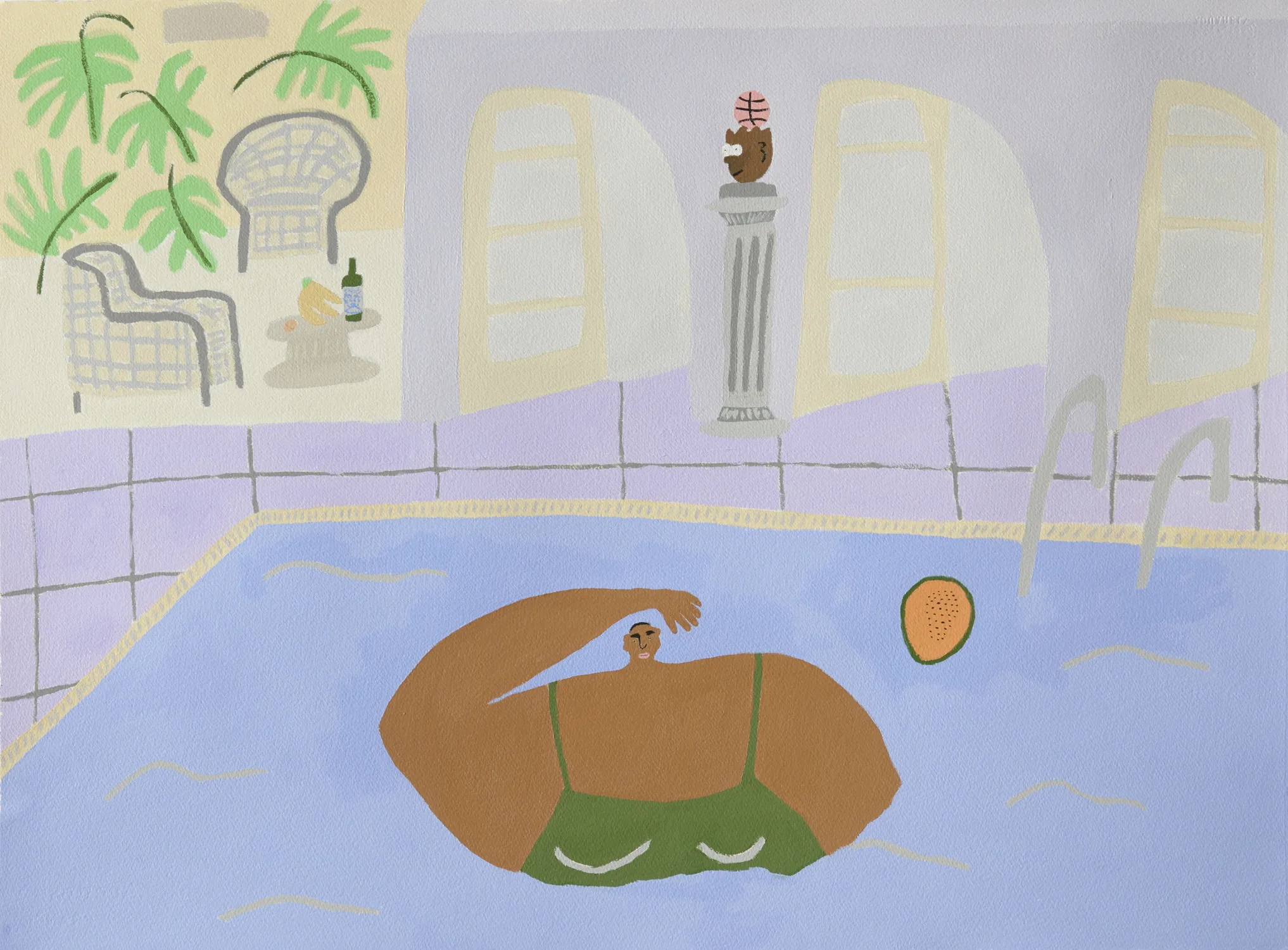 The Pool by Lilian Martinez, acrylic on paper, 22 x 30 inches