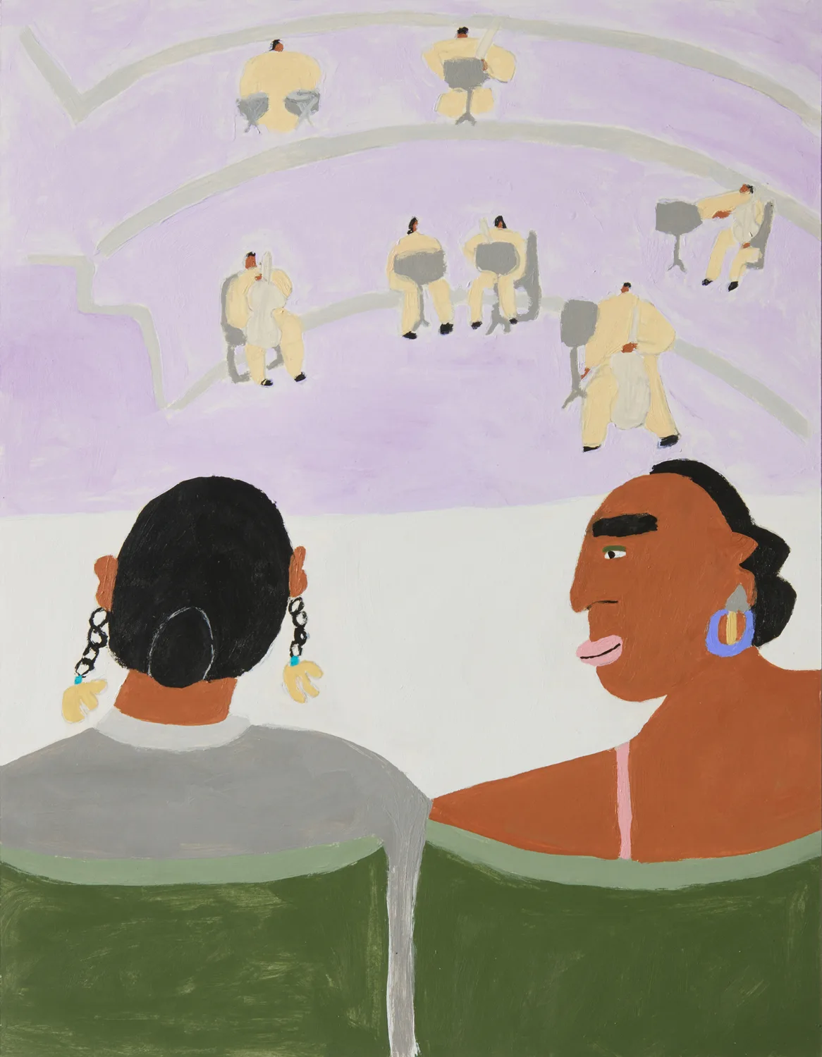 Two Women Waiting for the Symphony by Lilian Martinez, acrylic on paper, 11 x 8.5 inches