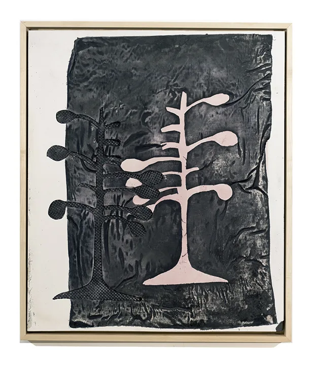Fruit Tree (no.2) 2016 by Erin Morrison Graphite, ink and wax on hydrocal, maple frame 23 ¾ x 27 ⅞”