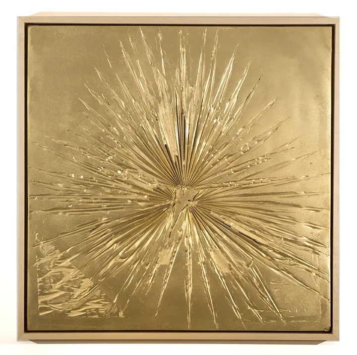 Gold Palms 2016 by Erin Morrison Enamel and wax on hydrocal, maple frame 26 ¾ x 26 ¾”