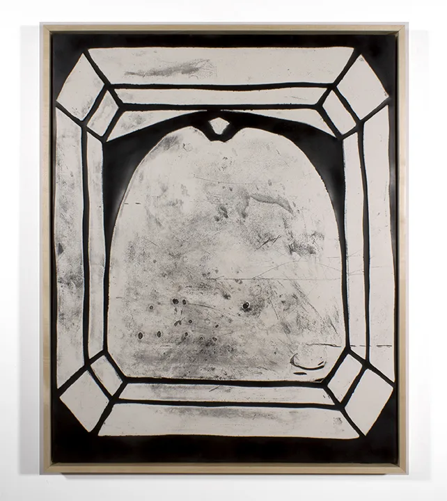 Erin Morrison Mirror (Black), 2016 by Erin Morrison Ink, enamel and wax on hydrocal, maple frame 28 ⅝ x 35 ¾”