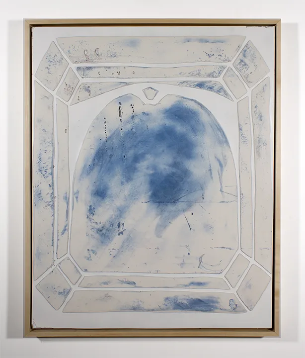 Mirror (Blue) 2016 by Erin Morrison Ink, enamel and wax on hydrocal, maple frame 28 ⅝ x 35 ¾”
