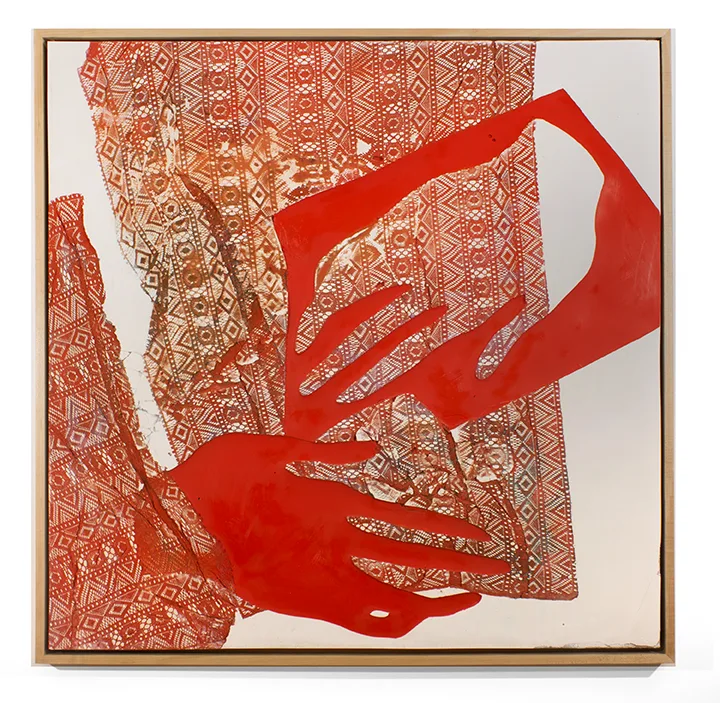 Handless (Kerchief) 2016 by Erin Morrison Oil and wax on hydrocal, maple frame 48 ½ x 48 ½”