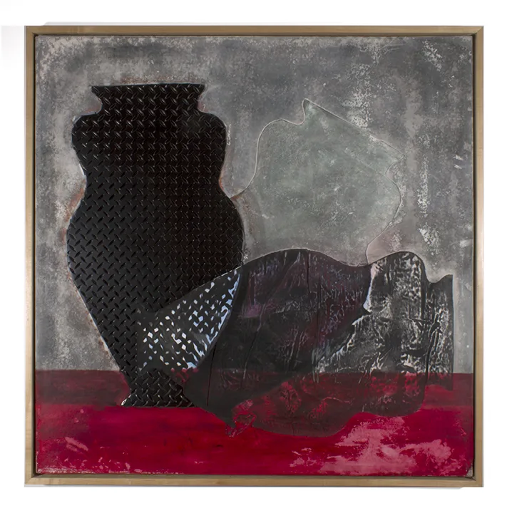 Tipping Vase 2016 by Erin Morrison Oil and wax on hydrocal, maple frame 48 ½ x 48 ½”