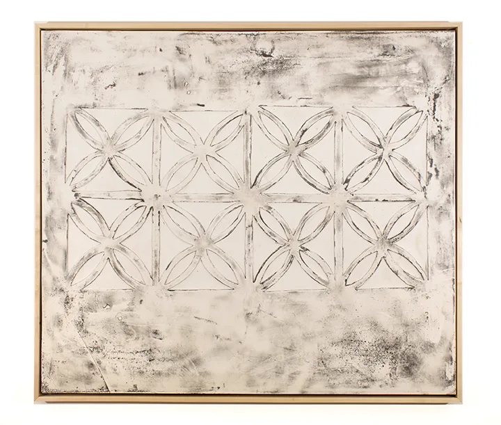 Wall Motif 2016 by Erin Morrison Ink and wax on hydrocal, maple frame 41 ¼ x 47 ¾”