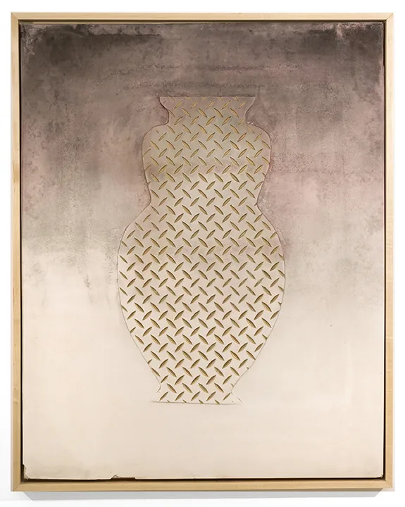Vase (Crystal Motif) 2016 by Erin Morrison Ink, enamel, oil and wax on hydrocal, maple frame 28 ½ x 35 ¾”