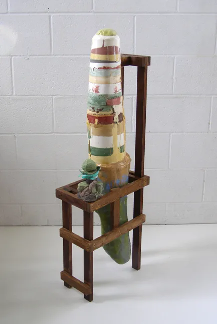 David McDonald bul, 2016 Wood, hydrocal, pigment, wood stain, acrylic, spray paint 44 x 15 x 8 in