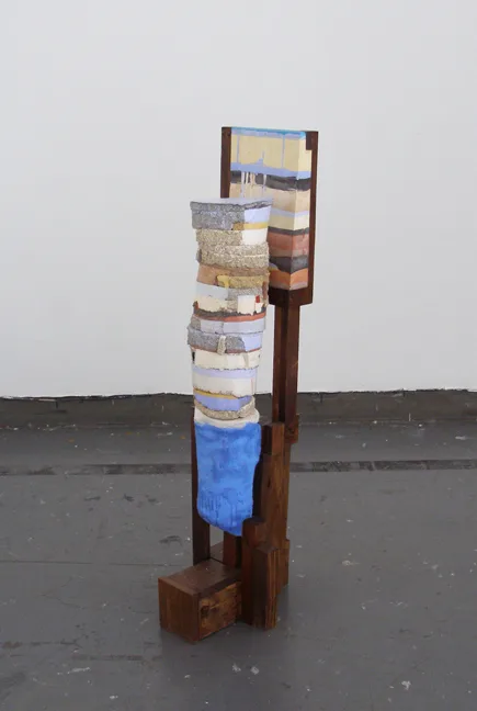 David McDonald sung, 2016 Wood, hydrocal, pigment, wood stain, spray paint 54 1/2 x 28 x 10 in
