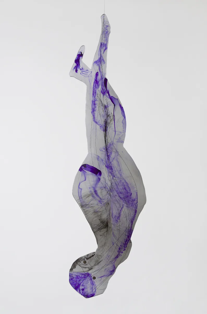 Fabian Marti Hanged Man (David), 2016 Epoxy, Pigments, Steel Cable 78 3/4 x 20 1/2 x 1 inches