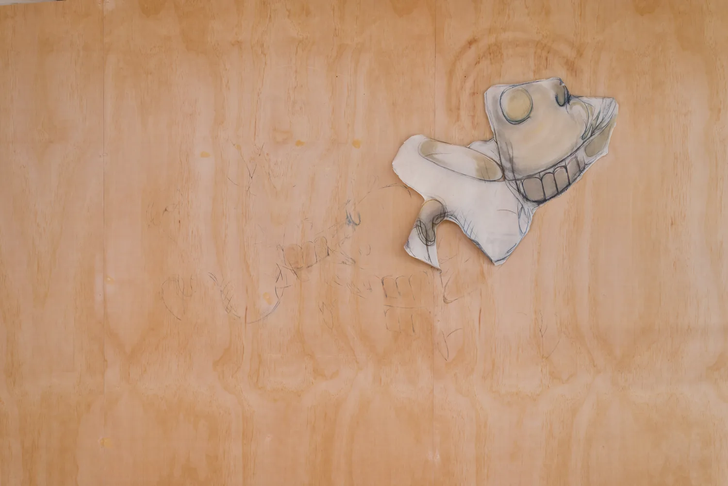 J Parker Valentine Untitled, 2017 graphite, colored pencil, muslin, linseed oil, nails, site-specific wall drawing 47 x 70 inches