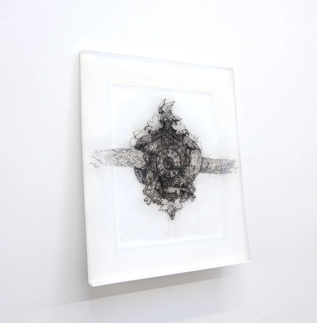 Cuckoo Clock, 2018 by Camille Schefter, Platinum silicone and tattoo ink 24 x 20 x 4 inches