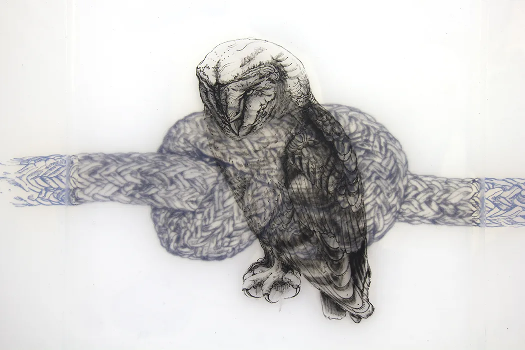 Owl, 2018 by Camille Schefter, Platinum silicone and tattoo ink 24 x 20 x 4 inches