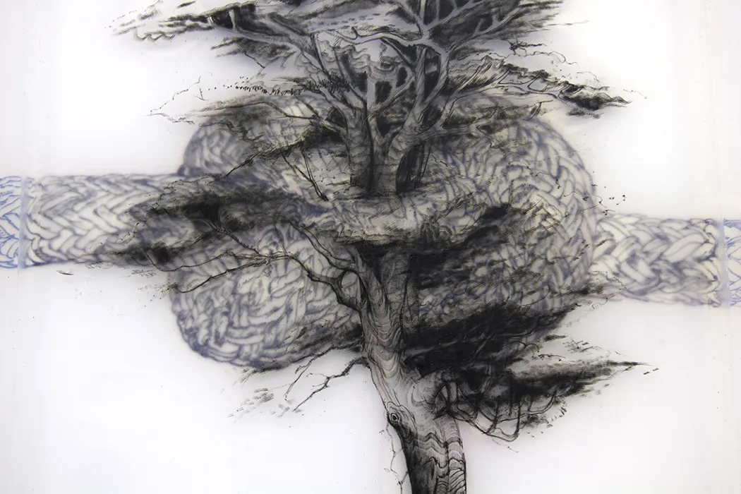 Tree, 2018 by Camille Schefter, Platinum silicone and tattoo ink 24 x 20 x 4 inches