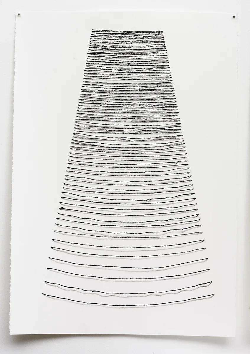 Column with Vanishing Point by Claudia Parducci, Graphite, charcoal on paper, 44 x 30 inches