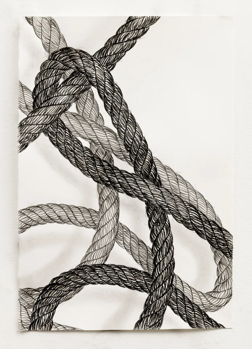 Rope Drawing, Day 17 by Claudia Parducci, Graphite, charcoal on paper, 22 x 15 inches