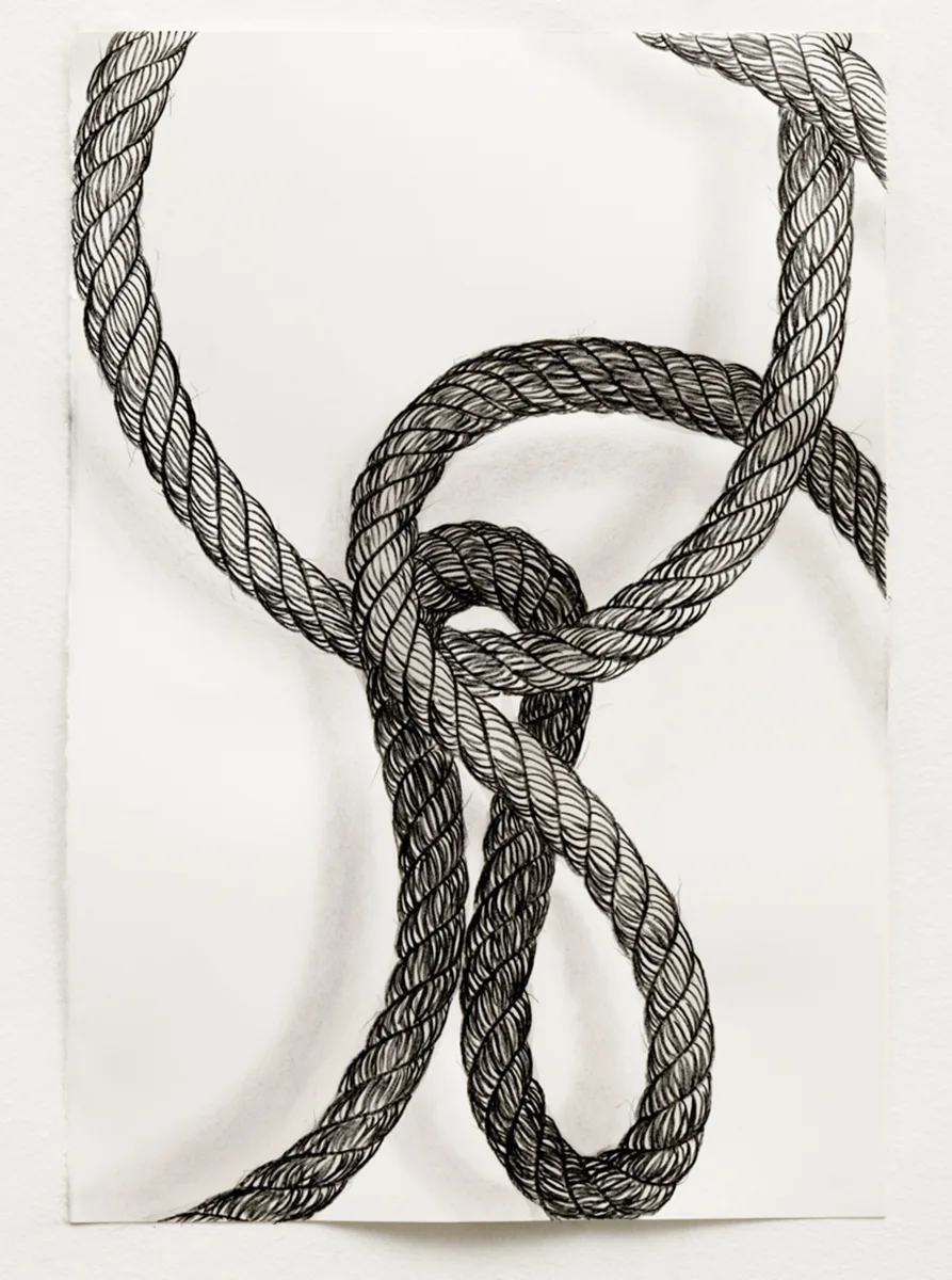 Rope Drawing, Day 18 by Claudia parducci, Graphite, charcoal on paper, 22 x 15 inches