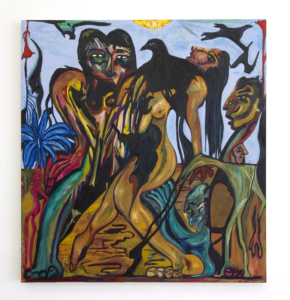 August: from a dream drawing, 2019 by Daniel Gibson, Oil on canvas, 60 x 56 inches