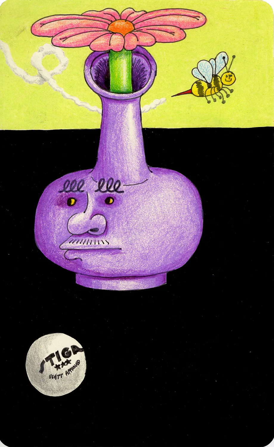 Bees are Friends, 2016 by Ben Sanders, Ink, colored pencil, oil marker on paper 8.25 x 5 inches 10 x 7 inches framed