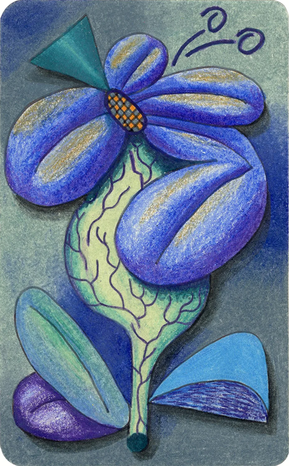 Blue Flower, 2017 by Ben Sanders, Ink and colored pencil on paper 3.5 x 5.5 inches 5.25 x 7 inches framed