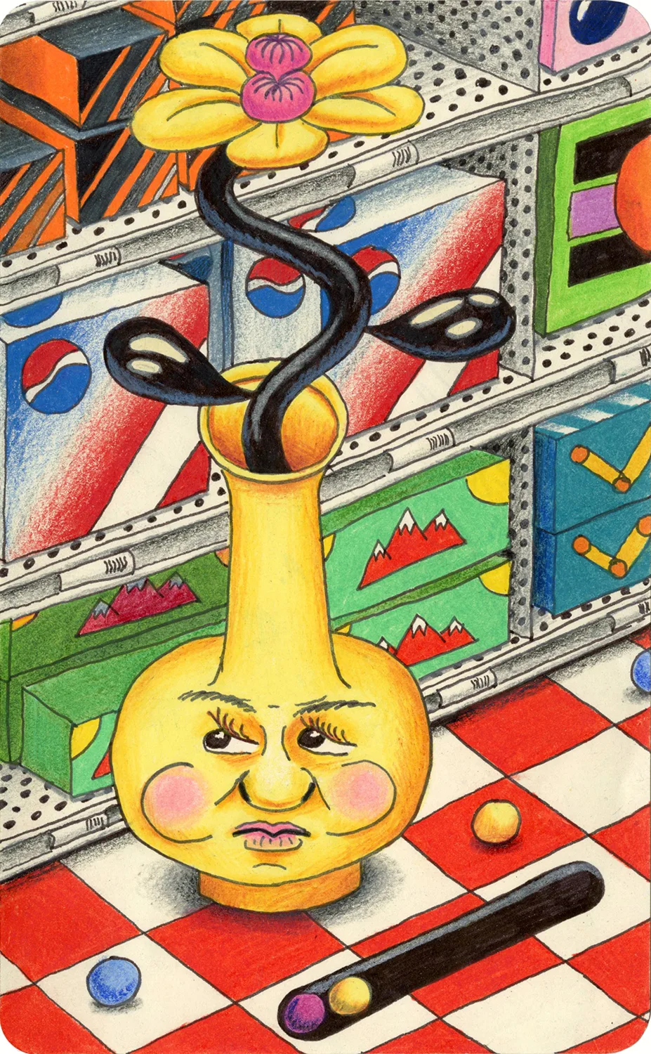 Choice, 2017 by Ben Sanders, Ink and colored pencil on paper 8.25 x 5 inches 10 x 7 inches framed