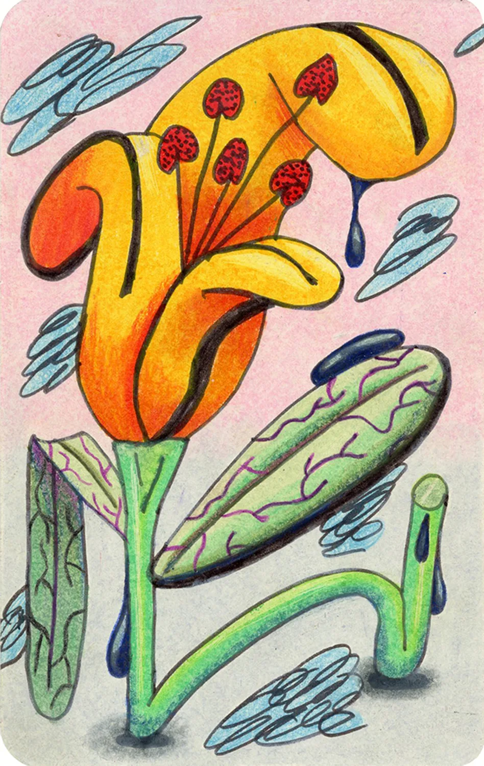 Study for “Earthly Delight”, 2017 by Ben Sanders, Ink and colored pencil on paper 3.5 x 5.5 inches 5.25 x 7 inches framed