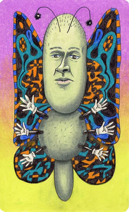 Study for “The Seraph”, 2017 by Ben Sanders, Ink and colored pencil on paper 8.25 x 5 inches 10 x 7 inches framed