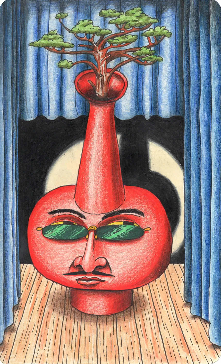 Showbiz, 2017 by Ben Sanders, Ink and colored pencil on paper 8.25 x 5 inches 10 x 7 inches framed