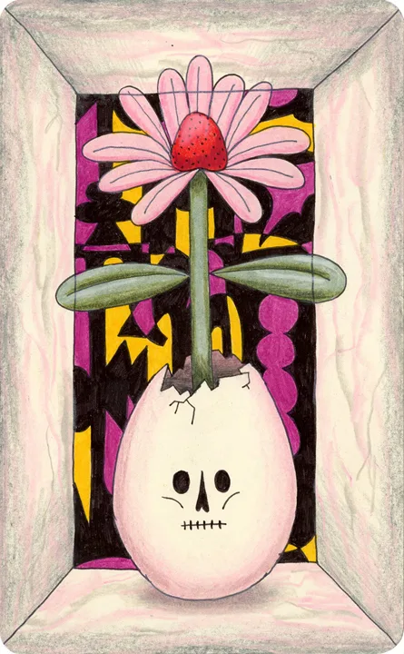 SKULLEGG, 2017 by Ben Sanders, Ink and colored pencil on paper 8.25 x 5 inches unframed