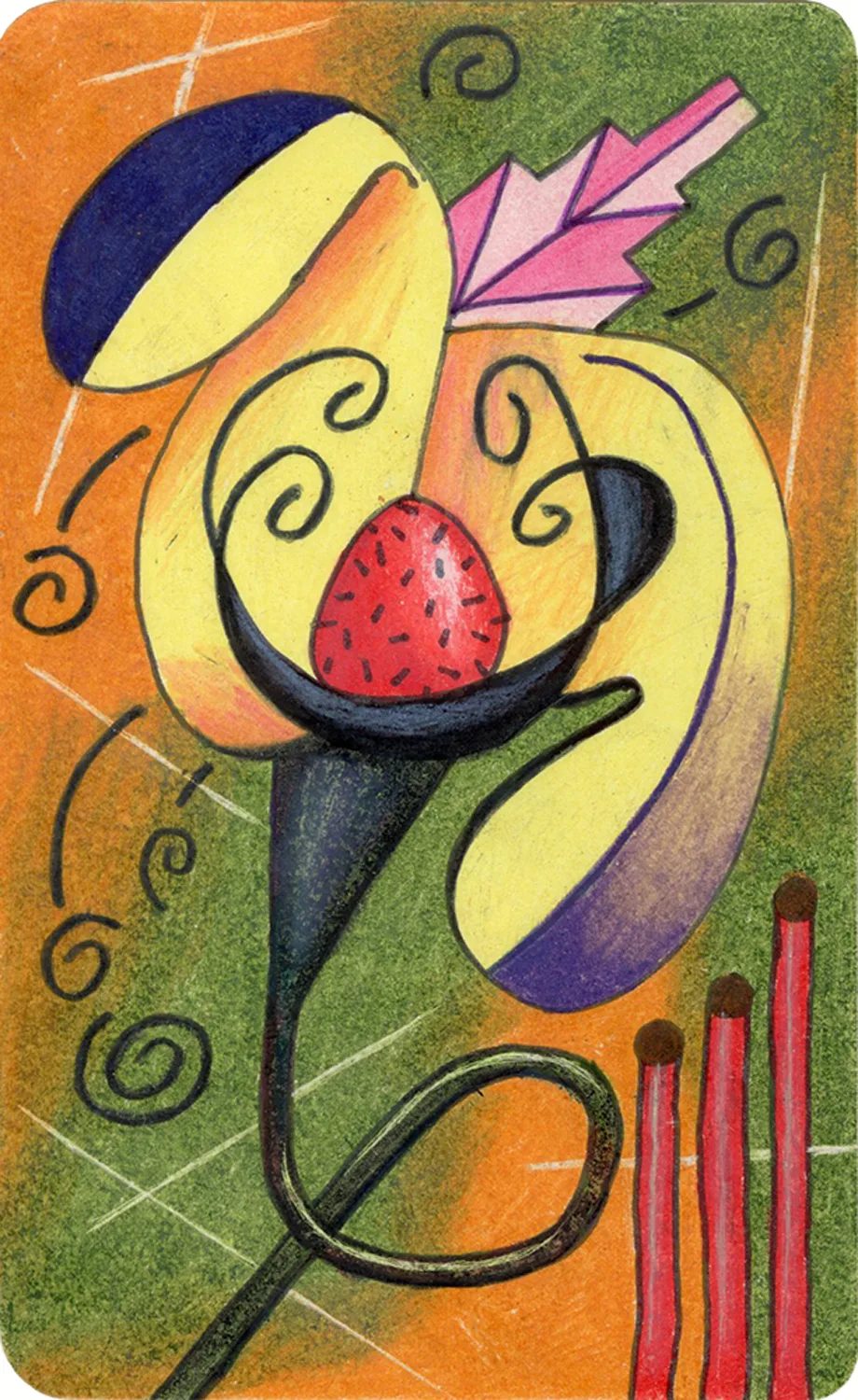 Strawberry Deco, 2017 by Ben Sanders, Ink and colored pencil on paper 3.5 x 5.5 inches 5.25 x 7 inches framed
