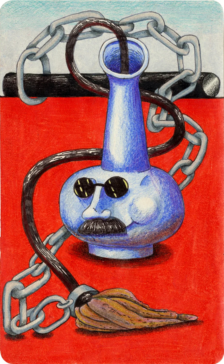 Study for “The Weight”, 2016 by Ben Sanders, Ink and colored pencil on paper 8.25 x 5 inches 10 x 7 inches framed