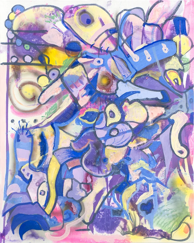 Besant Lodge IV by Rives Granade, acrylic and acrylic gouache on linen, 20 x 16 inches