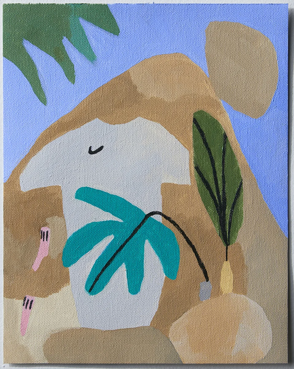 Clothes Drying on a Rock by Lilian Martinez, acrylic on flat canvas, 10 x 8 inches