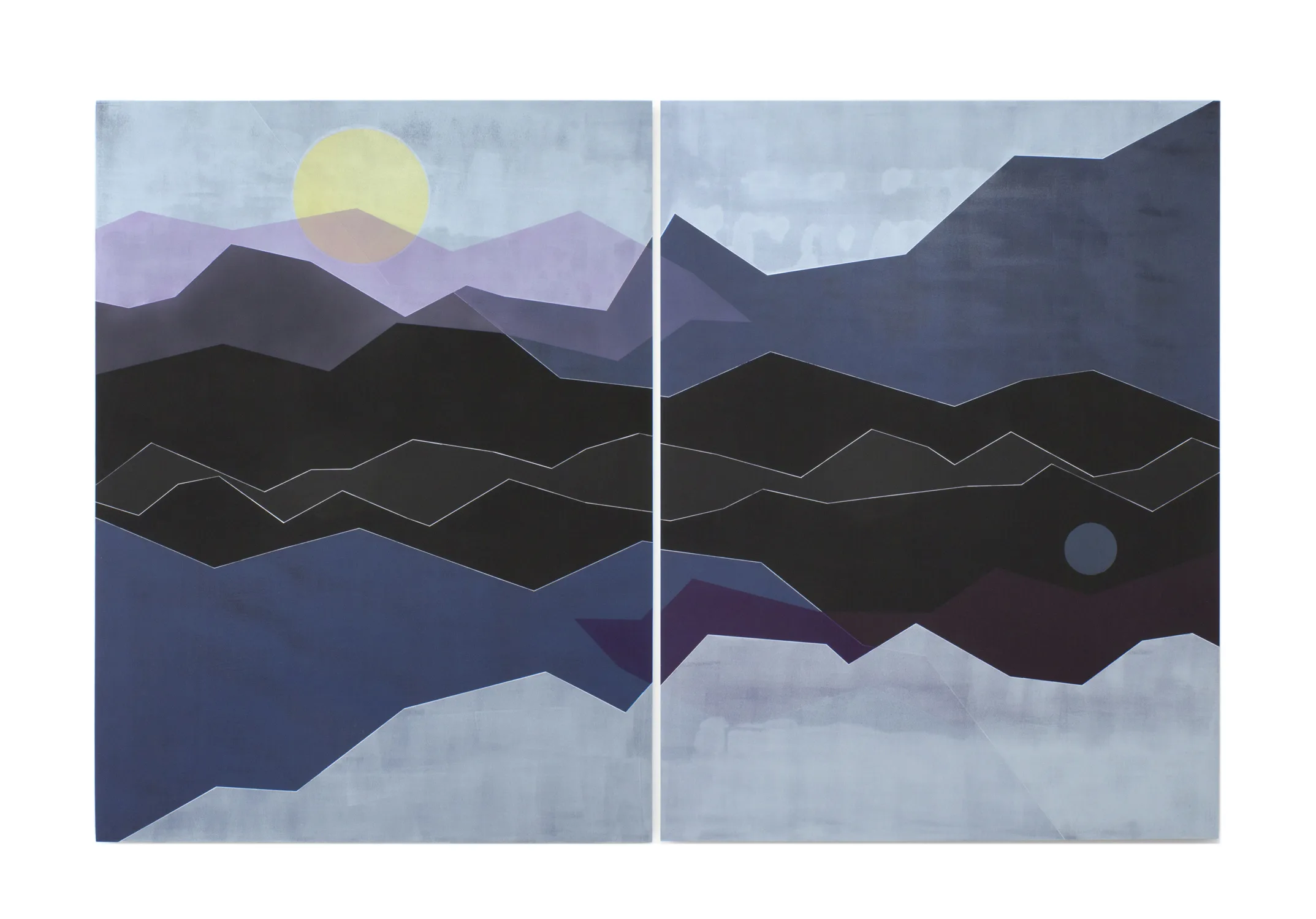 Solid Air, 2018 by Claire Colette, Acrylic and flashe on panel 48 x 72 inches (diptych)