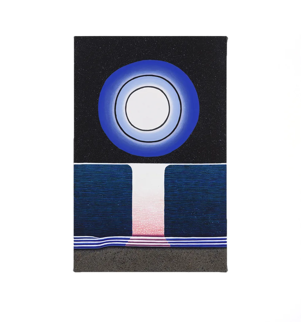 A figurative painting that has something—a horizon, moon, ocean.