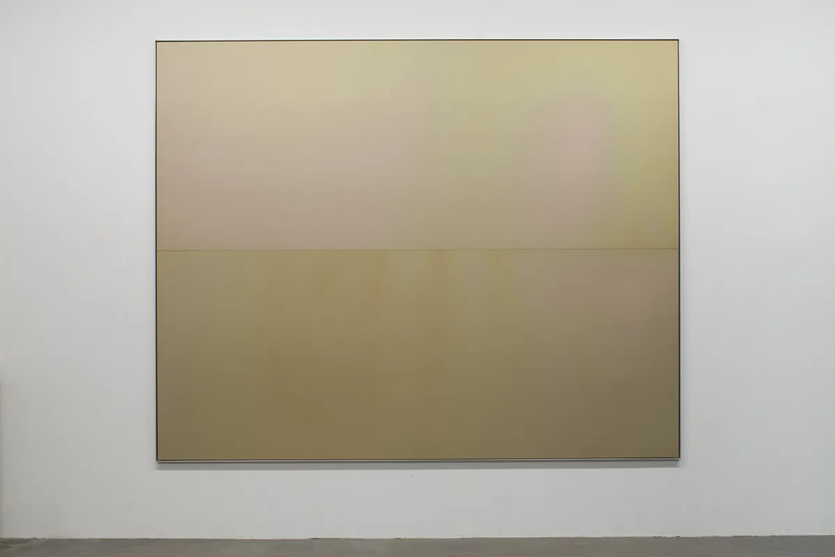 One of the towering tryptic of aluminum chromatic panels