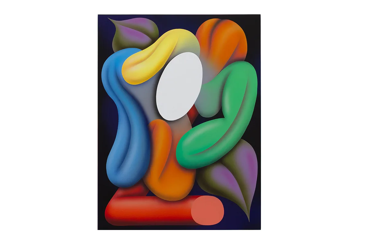 An abstract painting that shows a flower with different colors of petals