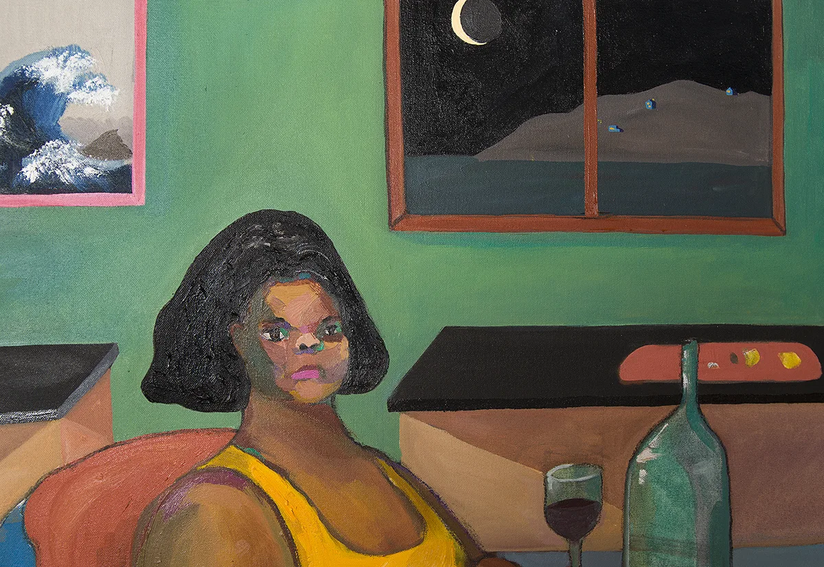 A detail image of female that is drinking a wine