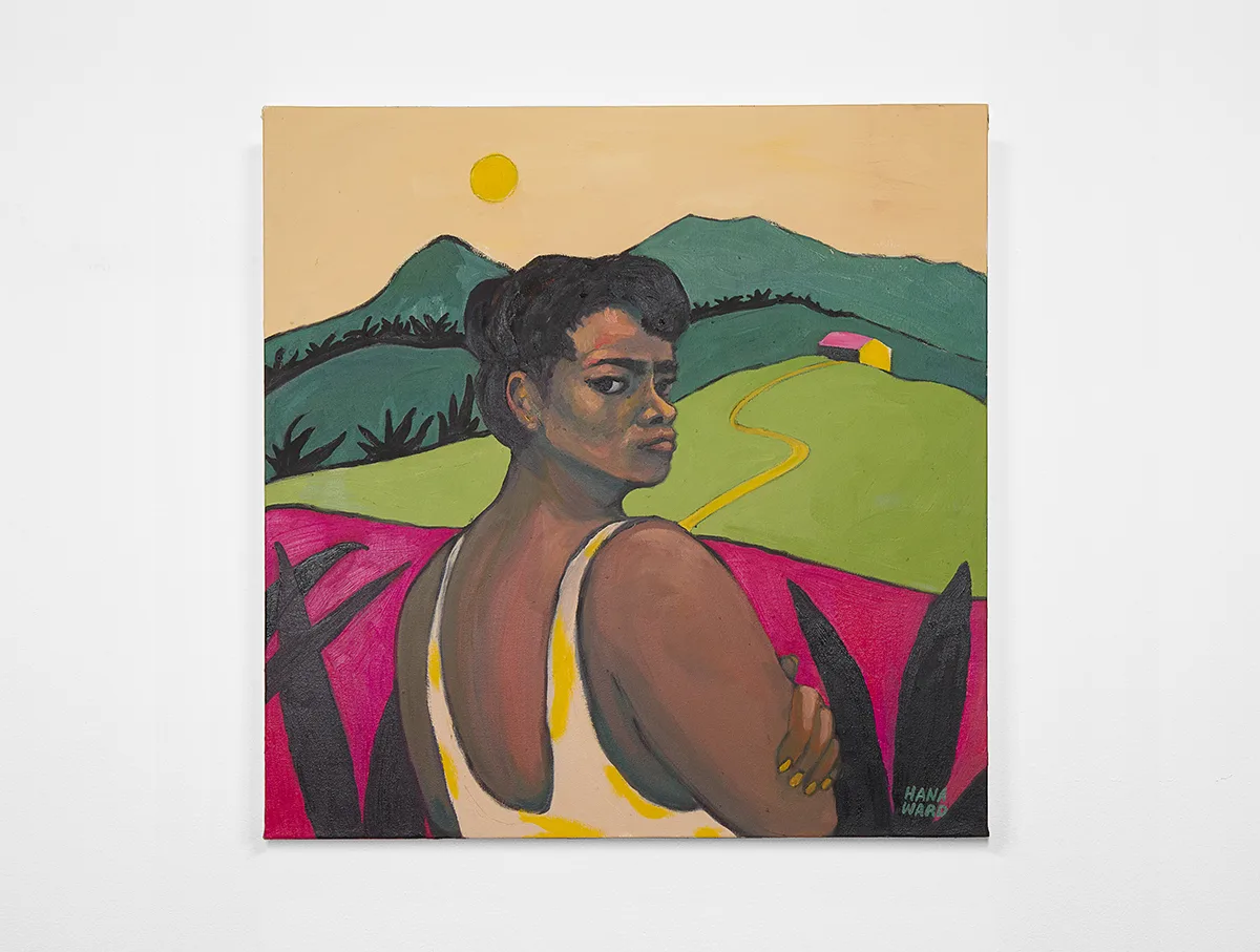 A medium-dark skinned woman tilts her head on the right and intensely staring at nothing