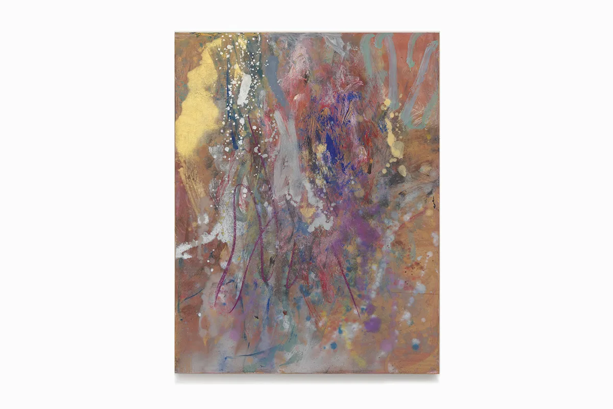 An abstract painting that overlaps multiple iridescent hues